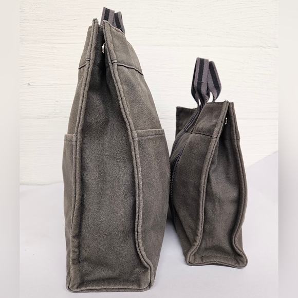 Hermes Canvas Fourre Tout Holdall MM and GM Tote Bag Set in Gray and Black - Picture 3 of 16